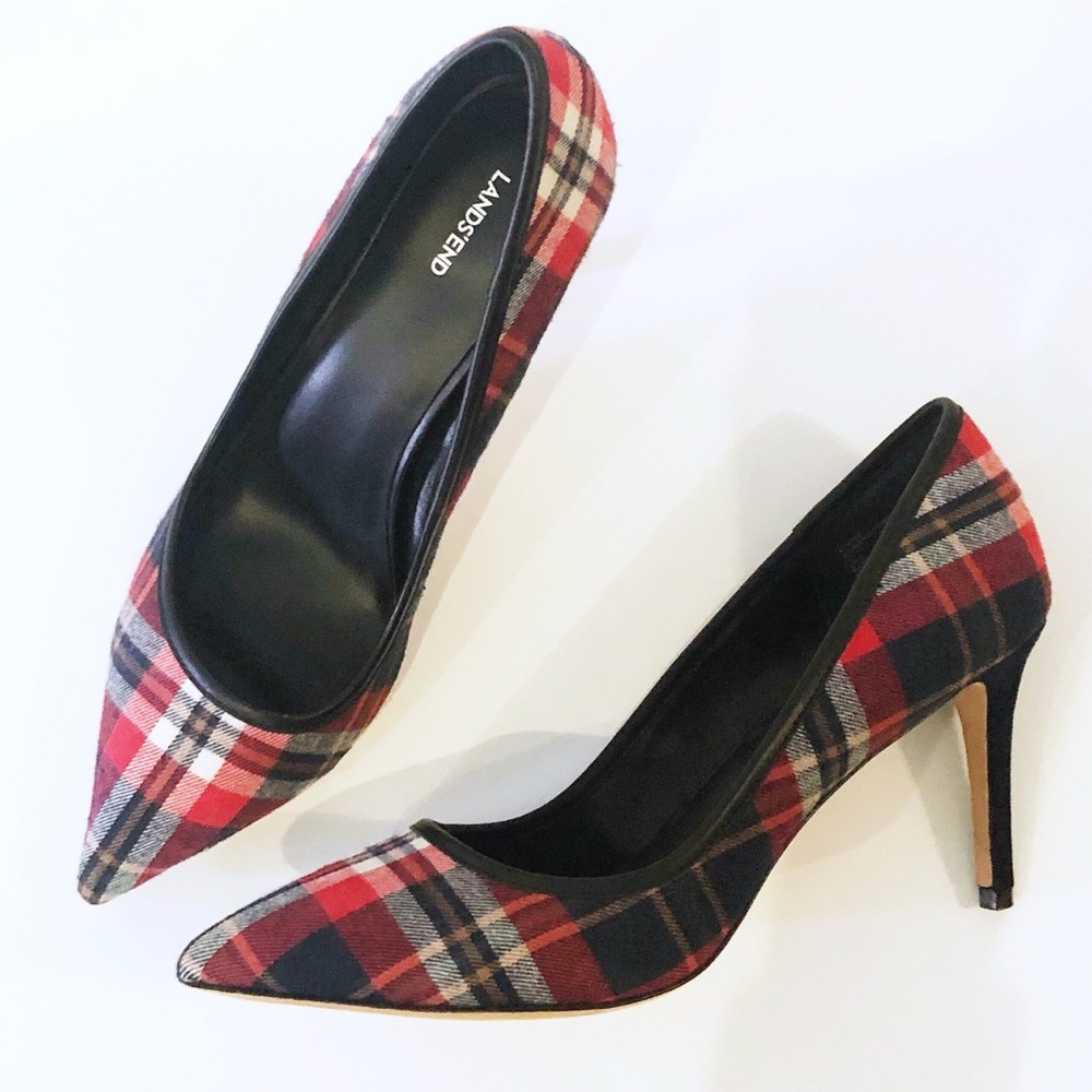 Lands’ End Plaid Pointed Toe Pumps Heels Size 10